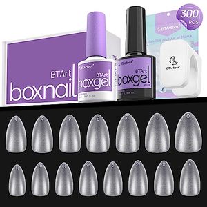 lot 81406 image: Gel Nail Kit - Btartbox Gel Nail Tips And Glue Gel Kit, 300Pcs Short Almond Soft Gel Nail Tips, Gel Nail Glue And Tip Primer With Nail Lamp Acrylic Gel Nail Extension Kit
