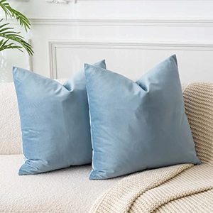 lot 81409 image: Juspurbet Light Blue 24X24 Velvet Throw Pillow Covers Set Of 2,Decorative Solid Soft Cushion Cases For Couch Sofa Bed
