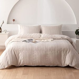lot 81413 image: Warmdern Tufted Duvet Cover Set King Size, Khaki Striped Textured Boho Bedding Ultra Soft Washed Microfiber Duvet Cover With Zipper Closure (Khaki)