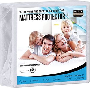 lot 81421 image: Utopia Bedding Premium Waterproof Terry Mattress Protector Queen 200 Gsm, Mattress Cover, Breathable, Fitted Style With Stretchable Pockets (White)