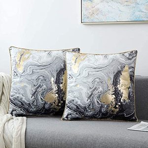 lot 81422 image: Greagle Throw Pillow Covers Cases, Pack Of 2, Soft Decorative Luxury Velvet Cushion Covers For Living RoomCouchBedSofaChairHome Decor Decorations, (18S071B-BlackGold-16 X 16)