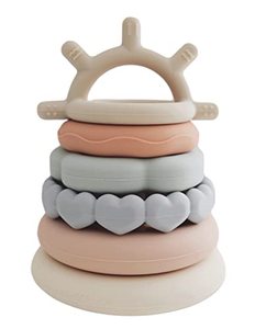 lot 81430 image: Marlowe & Co Stacking Ring Teether Toy, Soft Silicone Stacking Rings For Babies And Toddlers, Teether Set For Babies 6-12 Months (Classic)