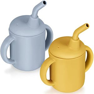 lot 81435 image: 2 Pieces Toddler Cups Silicone Training Sippy Cups With Straw Lid And Non Slip Handles Spill Proof Trainer Cup Transition Cup For Baby Toddler Infant (Vivid Colors)