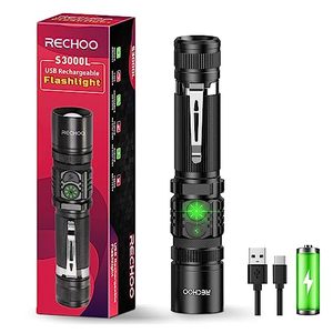 lot 81459 image: Rechoo Flashlight Usb Rechargeable Double Switch S3000L Led Tactical Flashlight High Lumens Super Bright 5 Modes Zoomable Waterproof Flashlight For Camping, Emergency (Battery Included)