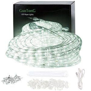 lot 81460 image: 50Ft15M Plug In Led Rope Lights, 540 Daylight White Leds, 110V, 2 Wire, Waterproof,Connectable, Power Socket Connector Fuse Holder, IndoorOutdoor Use, Ideal For Backyards, Decorative Lighting