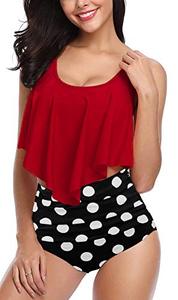 lot 81466 image: Fancyskin Plus Size Swimsuits For Women 2 Piece Bikini Sets High Waist Tankini Tops Red Xl