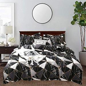 lot 81471 image: Clothknow Black Marble Comforter Set Full Geometric Bedding Comforter Men Boys Bed Comforter White Grey Triangle Bedding Comforter 3Pcs Black Comforter Sets Full Size