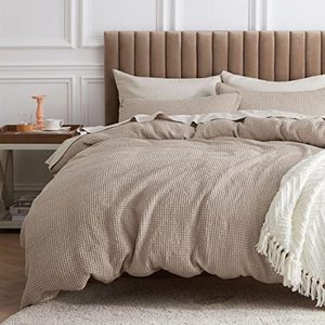 lot 81485 image: Bedsure Cotton Duvet Cover King - 100% Cotton Waffle Weave Khaki Duvet Cover King Size, Soft And Breathable King Tan Duvet Cover Set For All Season (King, 104X90)