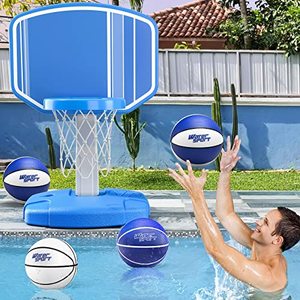 lot 81486 image: Temi Swimming Pool Basketball Hoop, Pool Toys With 4 Balls And Pump, Adjustable Height Poolside Basketball Hoops, Water Basketball Game Pool Toys For Kids And Adults