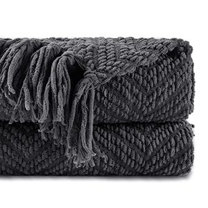 lot 81489 image: Battilo Home Dark Grey Throw Blanket For Couch, Knit Charcoal Throw Blanket Versatile For Chair, 50 X 60 Inch - Super Soft Warm Grey Blanket With Tassels For Bed, Sofa And Living Room