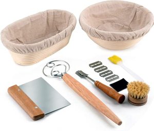 lot 81495 image: Doyolla Bread Proofing Baskets Set Of 2, 10 Inch Oval & 8.5 Inch Round Dough Proofing Bowls WLiners Perfect For Sourdough Bread Baking, Bakers Baking, Gifts For Bakers, Bread Making Kit