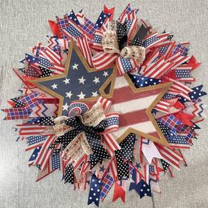 lot 81506 image: 2023New Summer Patriotic Independence Day Wreath,Memorial Day Wreaths For Front Door,Festival Celebration Farmhouse Wreaths,All Season Welcome Sign Door Hangers (A)