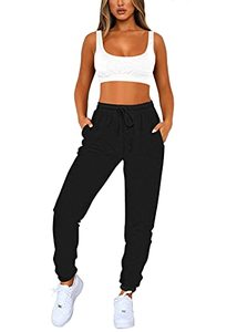 lot 81509 image: Vamjump WomenS Tracksuits Outfit White Sports Bra Elastic Waist Black Jogger Pant 2 Piece Set,M