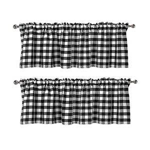 lot 81516 image: 2 Pack Buffalo Gingham Check Plaid Window Valances Curtains White And Black Farmhouse Window Treatment Topper Decor Rod Pocket Style For Kitchen Living Room (White And Black Gingham, 51L16H)