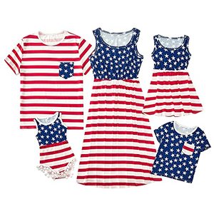 lot 81533 image: Popreal 4Th Of July Matching Family Outfits American Flag Mommy And Me Dresses Women Boy Girl Shirts Baby Romper