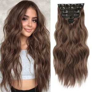 lot 81547 image: Nayoo Clip In Hair Extensions For Women 20 Inch Long Wavy Curly Chestnut Brown Hair Extension Full Head Synthetic Hair Extension Hairpieces (6Pcs, Chestnut Brown)