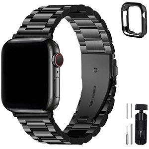 lot 81562 image: Fullmosa Compatible Apple Watch Band 42Mm 44Mm 45Mm 49Mm 38Mm 40Mm 41Mm, Stainless Steel Iwatch Band With Case For Apple Watch Series 87654321SeSe2Ultra, 42Mm 44Mm 45Mm Black