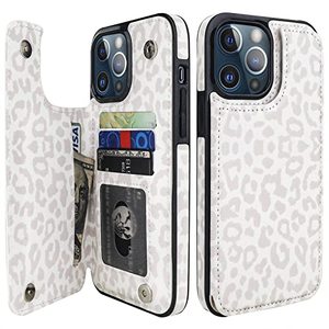 lot 81567 image: Haopinsh For Iphone 13 Pro Max Wallet Case With Card Holder, White Leopard Cheetah Pattern Back Flip Folio Pu Leather Kickstand Card Slots Case For Women Girls, Double Magnetic Clasp Shockproof 6.7