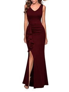 lot 81568 image: Fortric Women Ruffle Evening Party Formal Wedding Prom Maxi Dress Darkred Xl