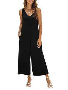 lot 81571 image: Qnasey WomenS Summer Loose Tank Top Jumpsuit Casual Sleeveless V Neck Romper Wide Leg Long Jumpsuit With Pockets Small Black