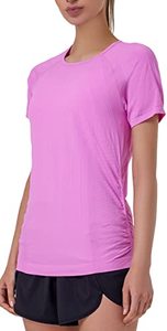 lot 81572 image: Running Girl Seamless Workout Shirts For WomenShort Sleeve T-Shirt Stretch Tees Quick Dry Gym Athletic Tops(2853_Pink_Xl)