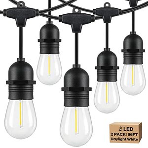 lot 81576 image: Lakumu 2-Pack 96Ft Outdoor String Lights With Waterproof Shatterproof Dimmable 5000K Daylight White E12 Filament S14 Led Bulbs For Backyard Hanging Lights Linkable Patio Lights For Deck Bistro Pergola