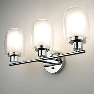 lot 81577 image: Ct Capetronix 3-Light Bathroom Light Fixture, 19 Inches Chrome Vanity Lights, With Double Layer Anti-Glare Lamp Shade, Modern Wall Sconce Lighting For Bathroom, Mirror, Bedroom, Living Room, Hallway