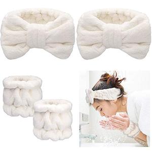 lot 81598 image: 2 Pieces Spa Wrist Washband Scrunchies Cuffs For Washing Face, Towel Wristbands Face Wash Wristband For Women Girls Makeup Prevent Liquids From Spilling Down Your Arms (White)