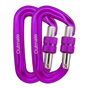 lot 81600 image: Outmate 12Kn Heavy-Duty Carabiner Clips - Durable, Lightweight Aluminum Alloy Carabiners For Hiking, Camping, Keychains, Dog Leashes, Hammocks & More(Screw Gate,2 Purple)