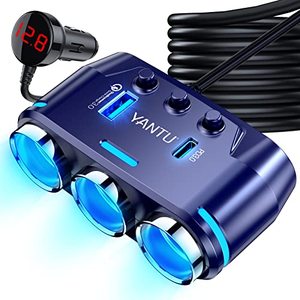 lot 81601 image: Yantu Cigarette Lighter Adapter, Car Charger Adapter 3 Socket Cigarette Lighter Splitter With Led Voltage Display PdQc 3.0 Charger OnOff Switches 120W 12V Car Splitter Adapter For All Car Devices