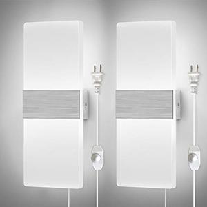 lot 81620 image: Lightess Dimmable Wall Sconces Plug In Set Of 2, Modern Wall Lamp 12W Acrylic Led Wall Light Fixture For Living Room Bedroom Corridor, Cool White