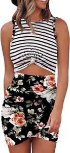 lot 81623 image: Acelitt Floral Printed Summer Dress For Women Sleeveless Cut Out Twist Wrapped Front Slim Fit Bodycon Evening Party Dresses Miami Outfits Black Xl