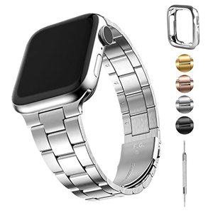 lot 81625 image: Fullmosa No Tools Needed Compatible Apple Watch Band 414544404238Mm,Stainless Steel Iwatch Band With Case For Iwatch Series 87654321Se2Se, 41Mm 40Mm 38Mm Silver