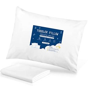 lot 81630 image: Toddler Pillow- 13X18 Baby Pillows For Sleeping- Small Kids Pillow With Soft Cotton Pillowcase- Machine Washable- Perfect For Cribs Bed Sets, Toddler Cots, Travel (White)
