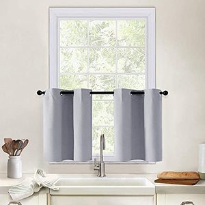 lot 81638 image: Cutewind Blackout Curtains For Bedroom Living Room Short Kitchen Window Curtain Panels Room Darkening Curtains & Drapes (W25L24, Grey)