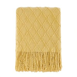 lot 81640 image: Bourina Throw Blanket Textured Solid Soft Sofa Couch Decorative Knitted Blanket, 50 X 60 Mustard