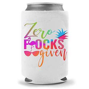 lot 81643 image: Flamingo Zero Flocks Given Beer Coolies  Pink Rainbow  Funny Gag Party Gift Beer  Funny Joke Drink Can Cooler  Beer Beverage Holder  Beer Gifts  Quality Neoprene Insulated Coolie (Rainbow)