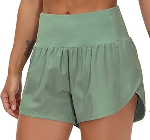 lot 81651 image: The Gym People Womens High Waisted Running Shorts Quick Dry Athletic Workout Shorts With Mesh Liner Zipper Pockets (Jasmine Green, Medium)