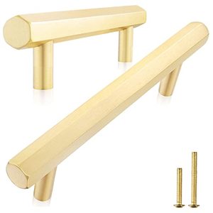 lot 81660 image: Qogrisun 5-Pack Solid Brass Hexagon Cabinet Pulls - 6-14-Inch Hole Center, Brushed Finish, Perfect For Kitchen, Bathroom, Dresser, And Cupboard Hardware