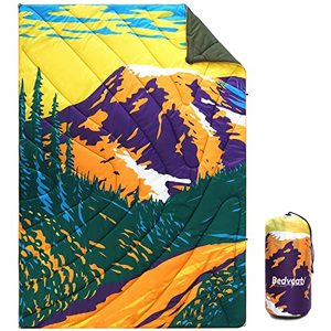 lot 81664 image: Bedvcaty Camping Blanket, Puffy Waterproof Blanket Windproof Resistant, Packable, For Outdoors, Travel, Beach. (Mountain, 78 X 55)