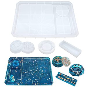 lot 81671 image: 5 Pcs Resin Molds Silicone Molds For Epoxy Resin With Large Rolling Tray Mold And Grinder Mold For Grind And Storage Diy Resin Casting