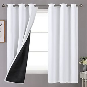 lot 81678 image: Youngstex Pure White 100% Blackout Curtains For Bedroom 63 Inches Long 2 Panels, Double Layer Full Room Darkening Thermal Insulated Black Out Window Drapes Grommet, 42 X 63 Inch