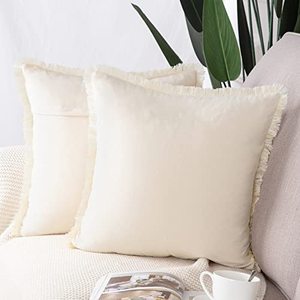 lot 81679 image: Madizz Set Of 2 Suede Throw Pillow Covers With Fringe Tassels 22X22 Inch Beige Soft Decorative Cushion Cover For Sofa Bedroom Pillow Shell