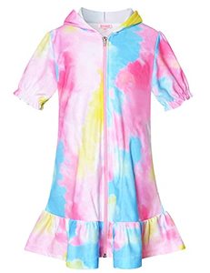 lot 81681 image: Qpancy Girls Hooded Zip Terry Swimsuit Cover Up Beach Short Sleeve Cover-Up, Size 12 13