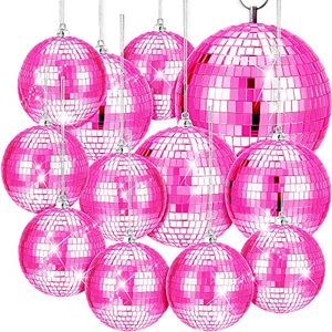 lot 81683 image: 12 Pack Disco Ball Mirror Ball With Hanging Ring For Fun Retro Disco Party Decorations Party Dj Lighting Effect Stage Props Game Accessories, 5.91 Inch, 3.94 Inch, 3.15 Inch, 2.36 Inch (Pink)