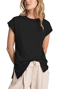 lot 81685 image: Heltapy Womens Cap Sleeve T-Shirt Crew Neck Casual Loose Fit Basic Shirts Tank Tops Black