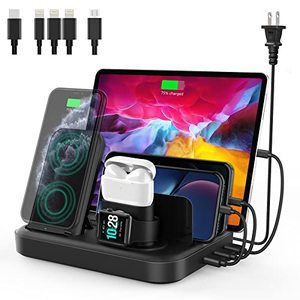 lot 81688 image: Seenda Wireless Charging Station For Multiple Devices - 6 In 1 Usb Charging Dock Built-In Ac Adapter With 10W Max Wireless Charger Stand And 5 Usb Ports For Iphone, Ipad, Android, Apple Watch, Airpods