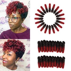 lot 81691 image: Miman 5 Packs 10 Inch Short Crochet Hair Braiding 8Mm Bouncy Carrie Curls Crochet Hair For Women Synthetic Braiding Hair (Black To Red #1BBug)