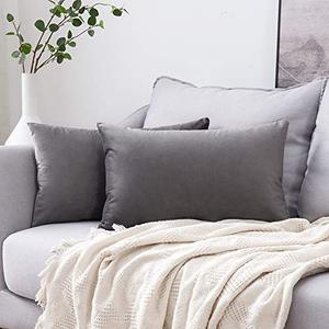 lot 81698 image: Miulee Pack Of 2 Velvet Pillow Covers Decorative Square Pillowcase Soft Solid Cushion Case For Sofa Bedroom Car 12 X 20 Inch Dark Grey