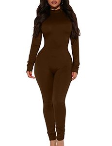 lot 81702 image: Mokoru WomenS Sexy Bodycon Long Sleeve One Piece Jumpsuits Full Length Club Rompers,Medium,Coffee